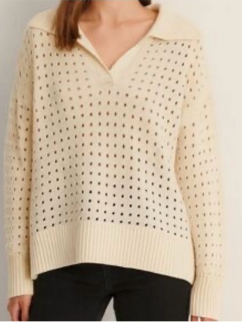 Anthropologie Joie Sansa 100% Cotton Open-Knit Polo Sweater